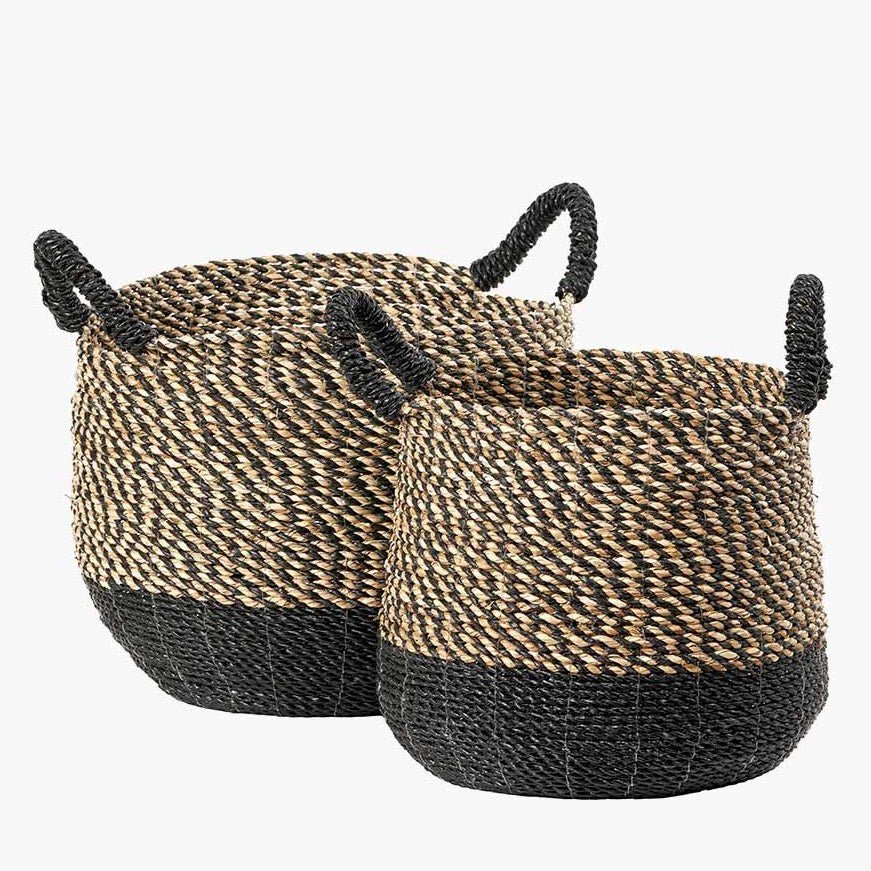 Seagrass Natural & Black Baskets - Set of 26 - Duck Barn Interiors