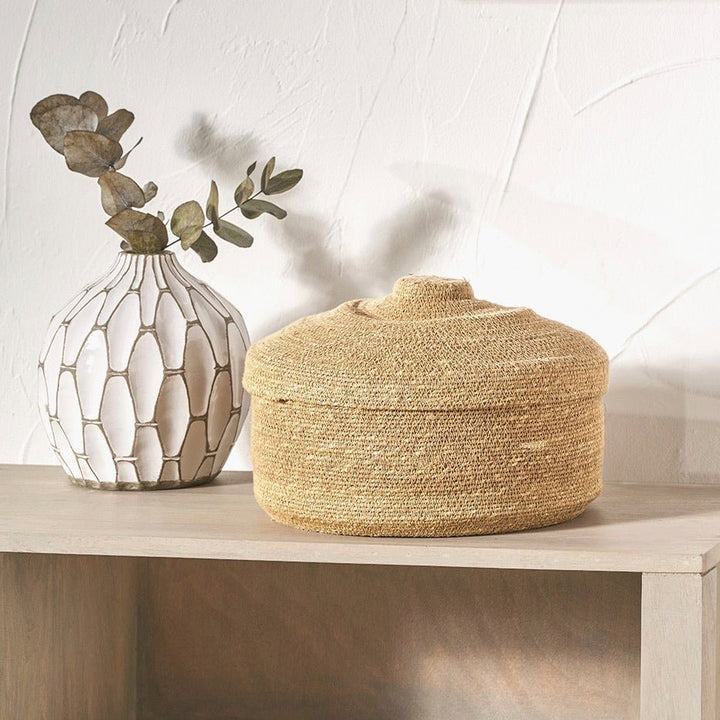 Seagrass Natural Lidded Round Basket1 - Duck Barn Interiors