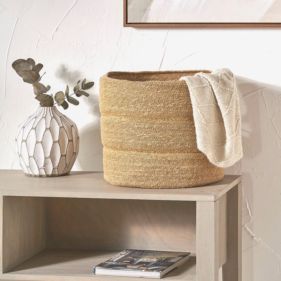 Seagrass Natural Round Ribbed Basket1 - Duck Barn Interiors