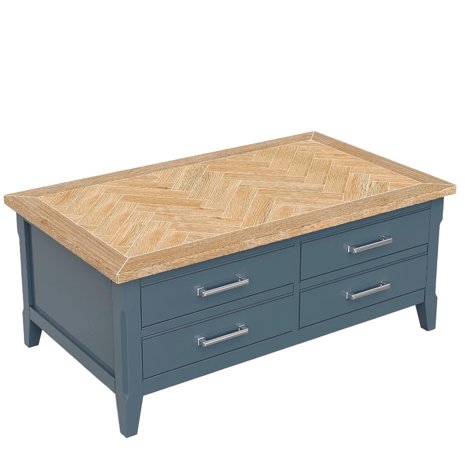 Signature Blue Coffee Table With Drawers & Flip Lid1 - Duck Barn Interiors