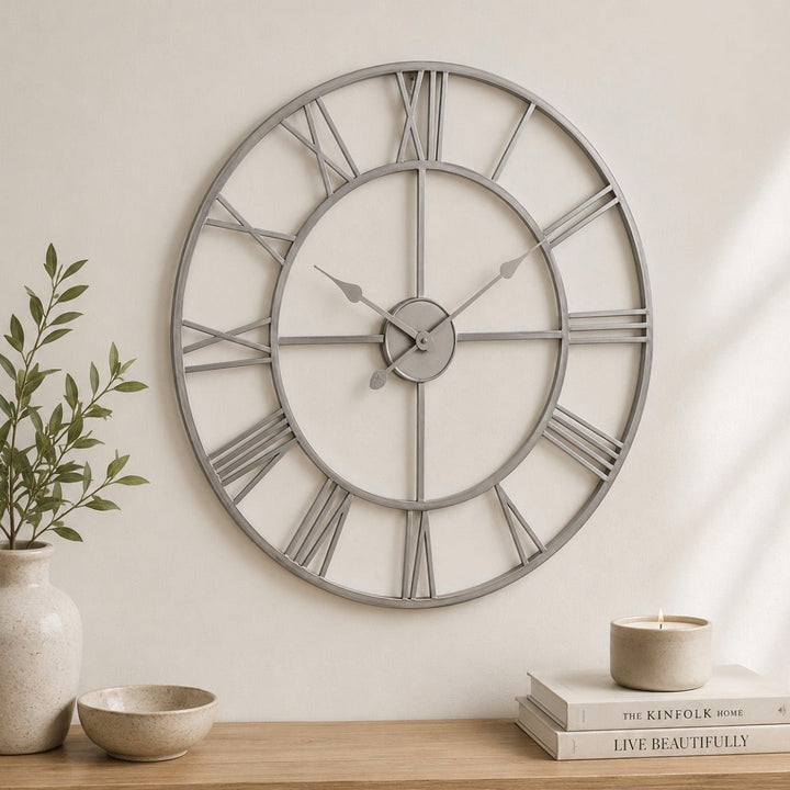 Silver Skeleton Wall Clock (70cm)1 - Duck Barn Interiors