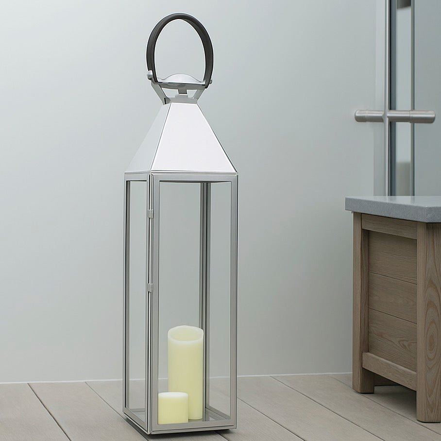 Silver Stainless Steel Glass Lantern - Large1 - Duck Barn Interiors