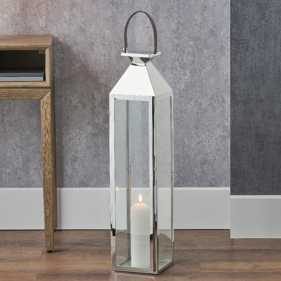 Silver Stainless Steel Glass Lantern - Medium1 - Duck Barn Interiors