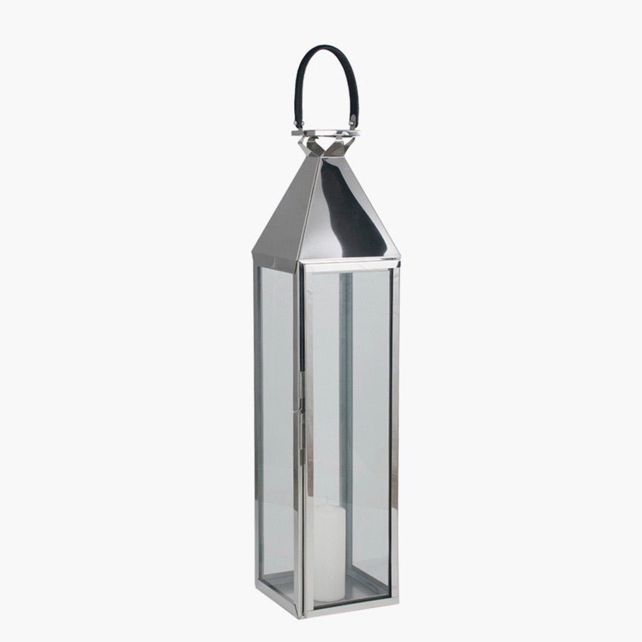 Silver Stainless Steel Glass Lantern - Medium3 - Duck Barn Interiors