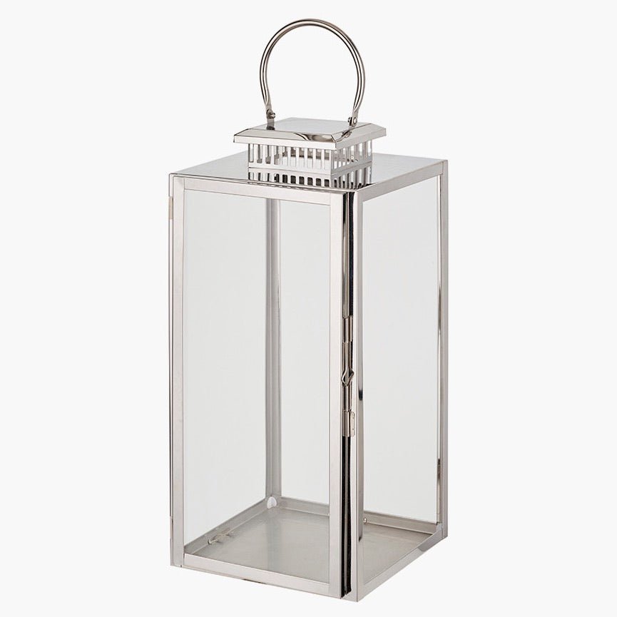 Silver Stainless Steel Rectangular Glass Lantern - Large2 - Duck Barn Interiors