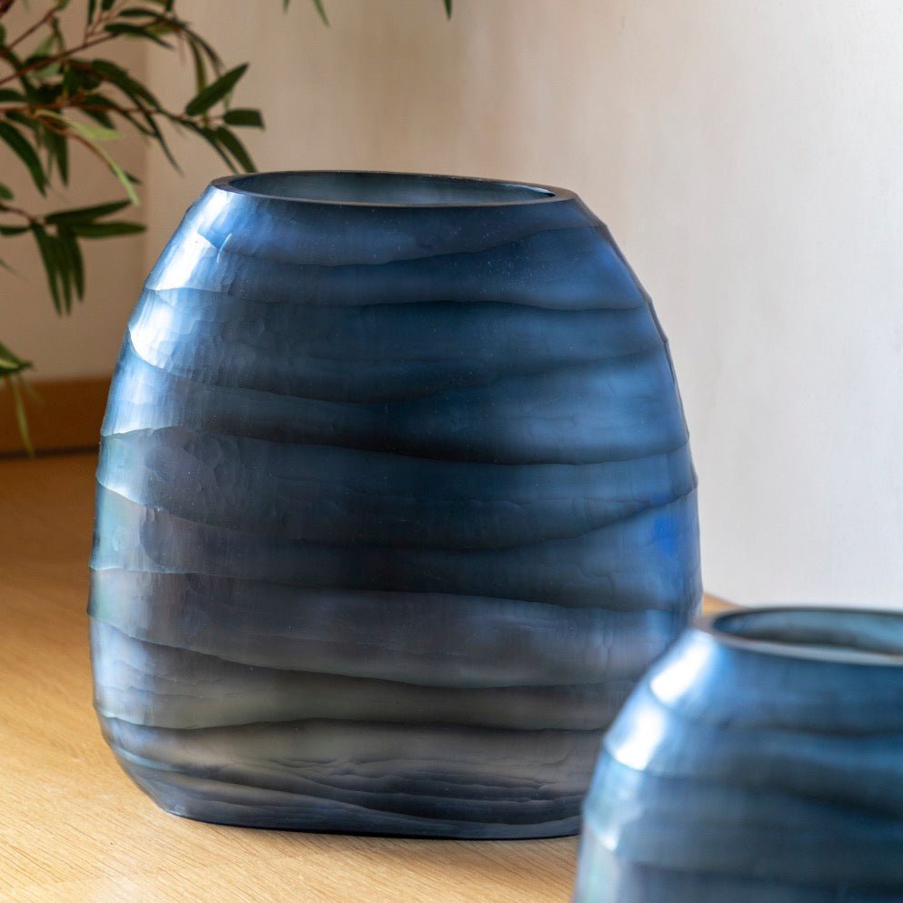 Sintra Handblown Carved Blue Glass Vase - Large1 - Duck Barn Interiors