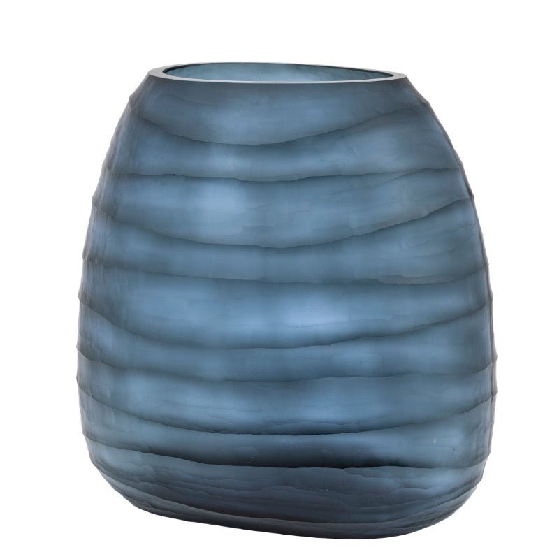 Sintra Handblown Carved Blue Glass Vase - Large4 - Duck Barn Interiors