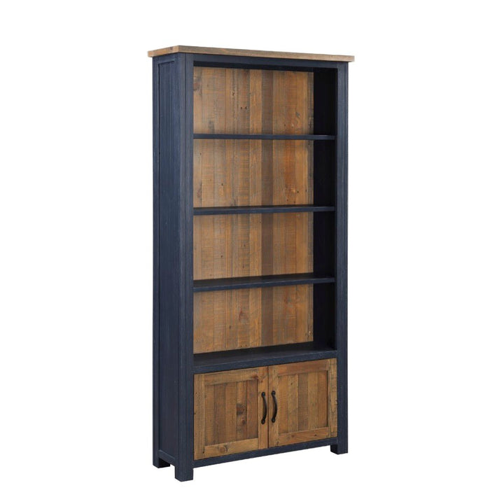 Splash of Blue Large Open Bookcase with Cupboard1 - Duck Barn Interiors