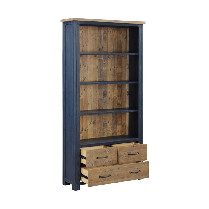 Splash of Blue Large Open Bookcase with Drawers1 - Duck Barn Interiors