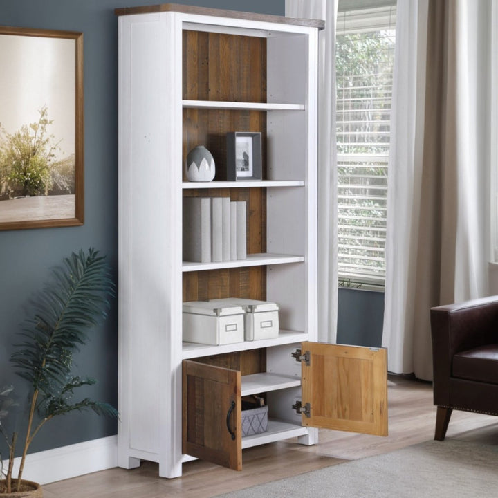 Splash of White Large Open Bookcase with Cupboard3 - Duck Barn Interiors