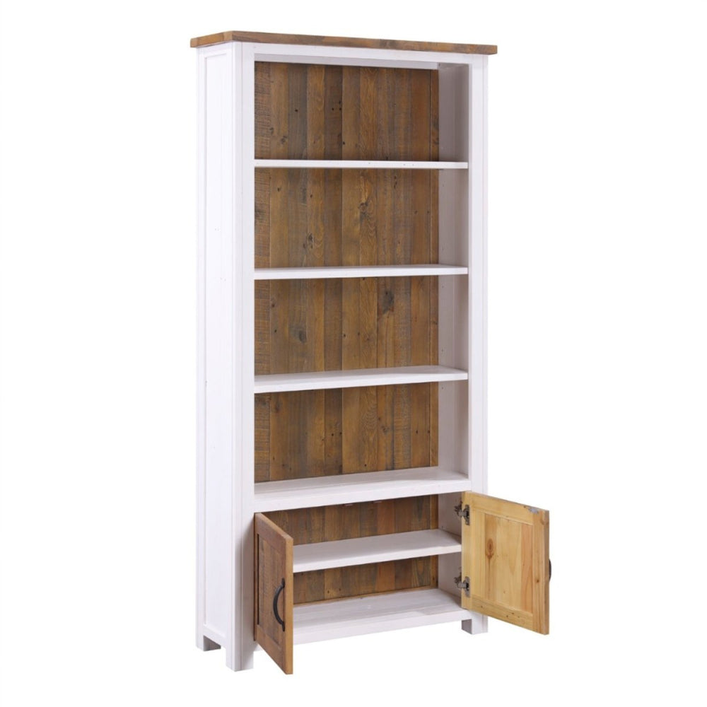 Splash of White Large Open Bookcase with Cupboard1 - Duck Barn Interiors