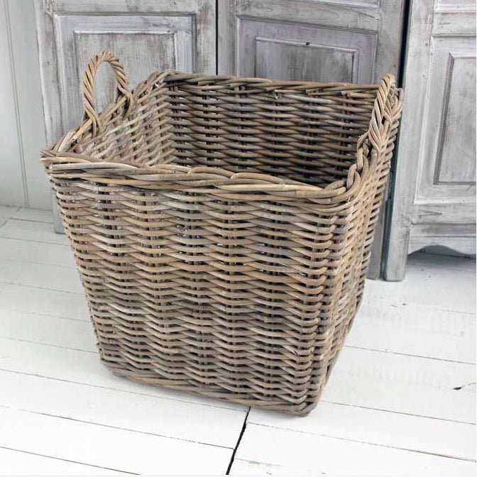 Square Kubu Rattan Log Storage Basket2 - Duck Barn Interiors