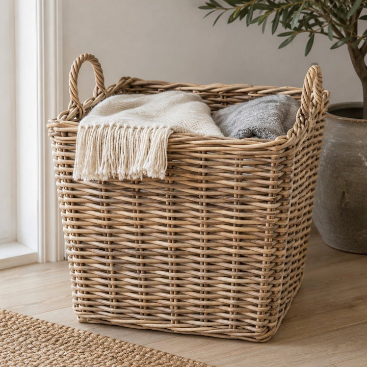 Square Kubu Rattan Log Storage Basket1 - Duck Barn Interiors