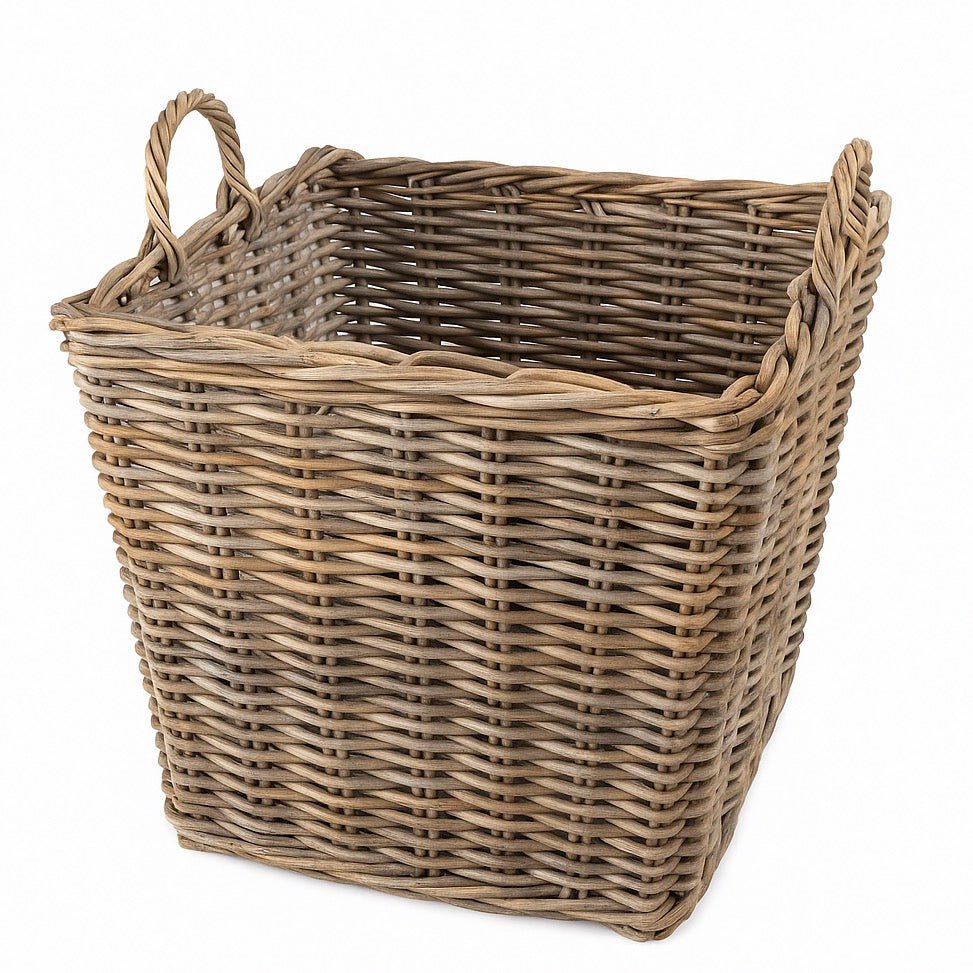 Square Kubu Rattan Log Storage Basket1 - Duck Barn Interiors