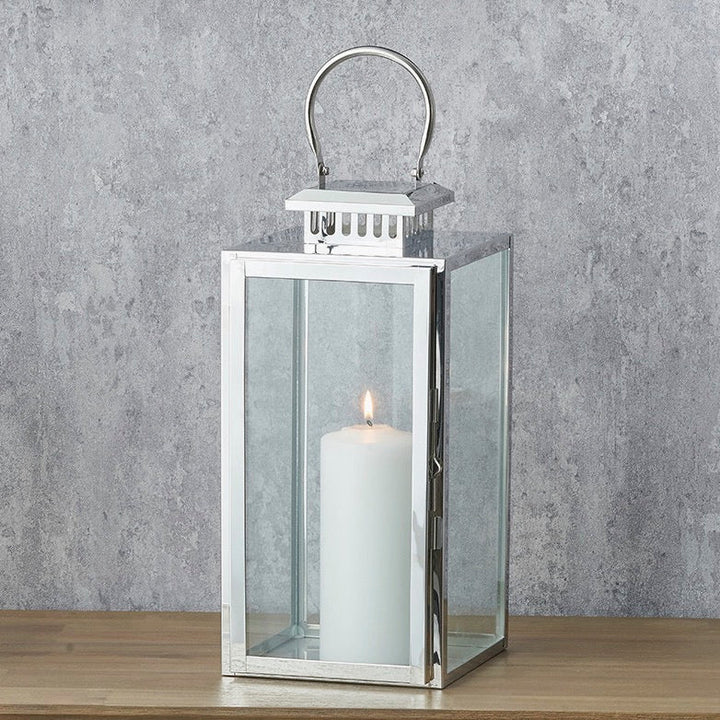 Stainless Steel Rectangular Glass Lantern - Medium1 - Duck Barn Interiors