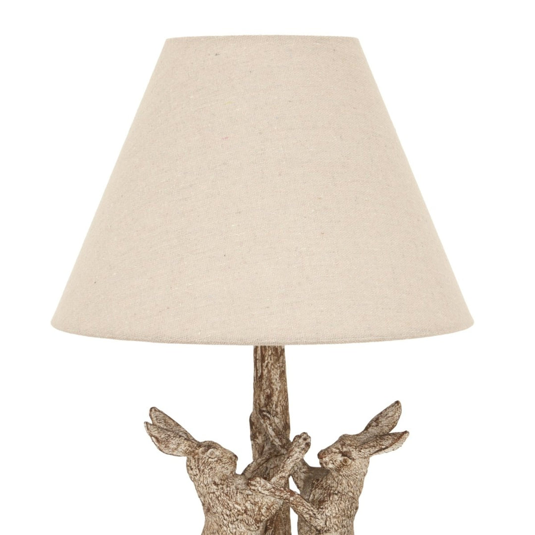 Stonewashed Marching Hares Lamp With Linen Shade3 - Duck Barn Interiors
