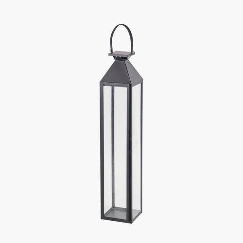 Tall Black Stainless Steel Glass Lantern - Large