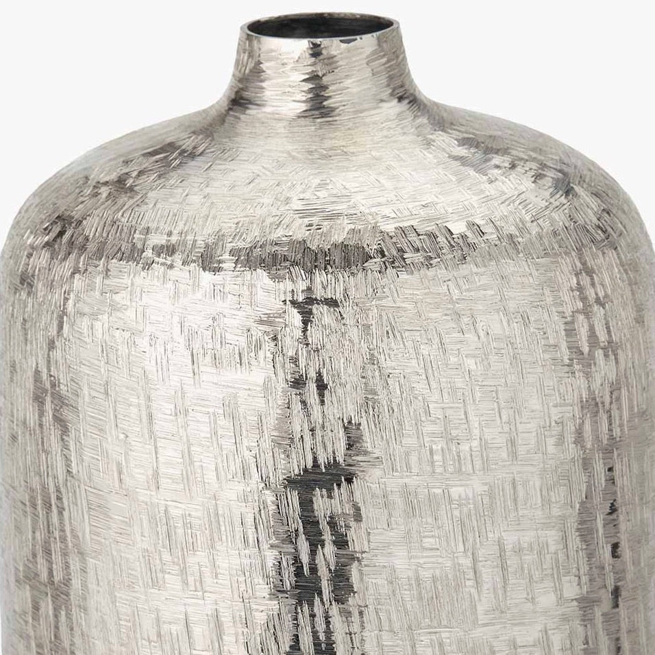 Tall Silver Metal Hammered Vase2 - Duck Barn Interiors
