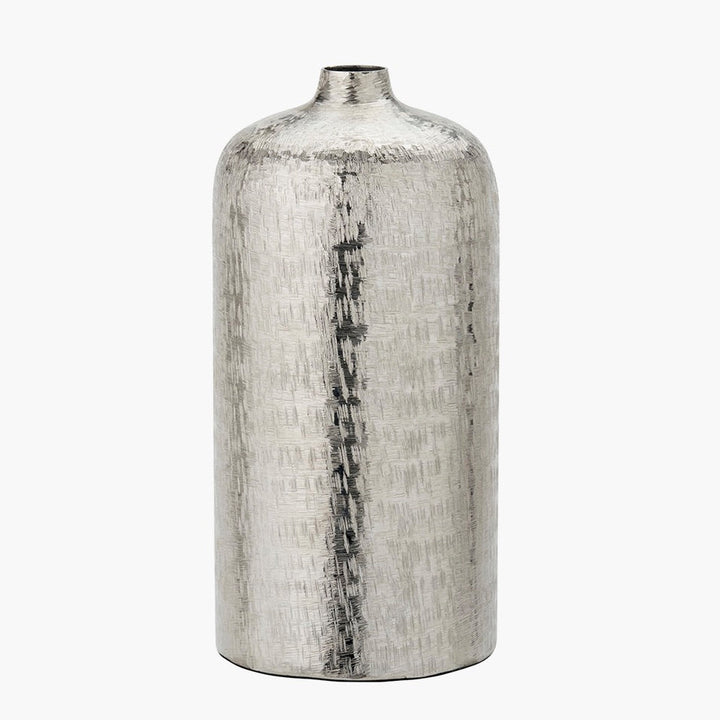 Tall Silver Metal Hammered Vase3 - Duck Barn Interiors