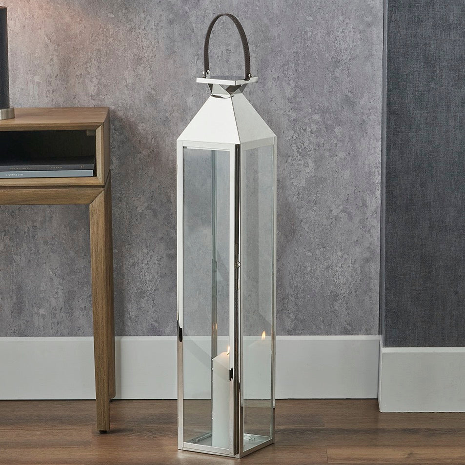 Tall Silver Stainless Steel Glass Lantern - Large1 - Duck Barn Interiors