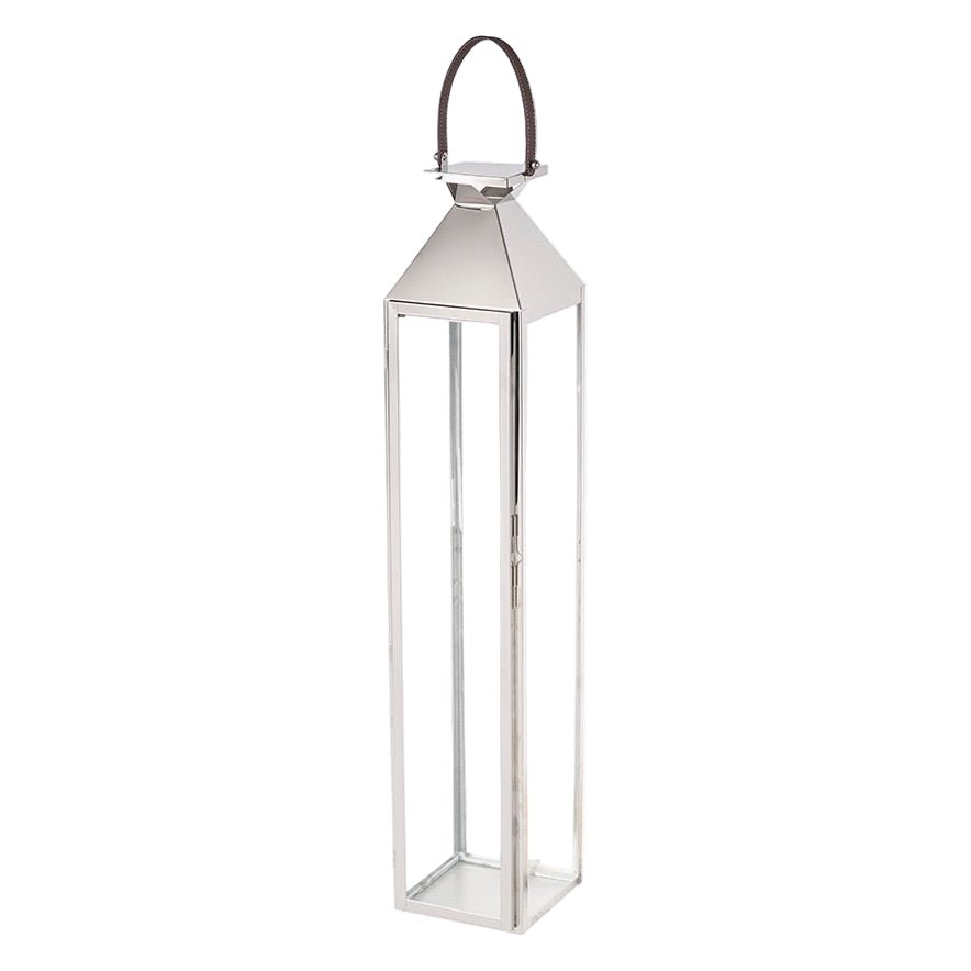 Tall Silver Stainless Steel Glass Lantern - Large2 - Duck Barn Interiors