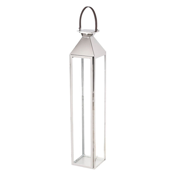 Tall Silver Stainless Steel Glass Lantern - Large2 - Duck Barn Interiors