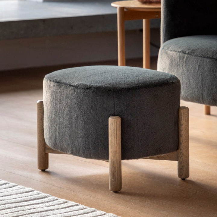 Tindon Round Footstool - Alaska Graphite1 - Duck Barn Interiors