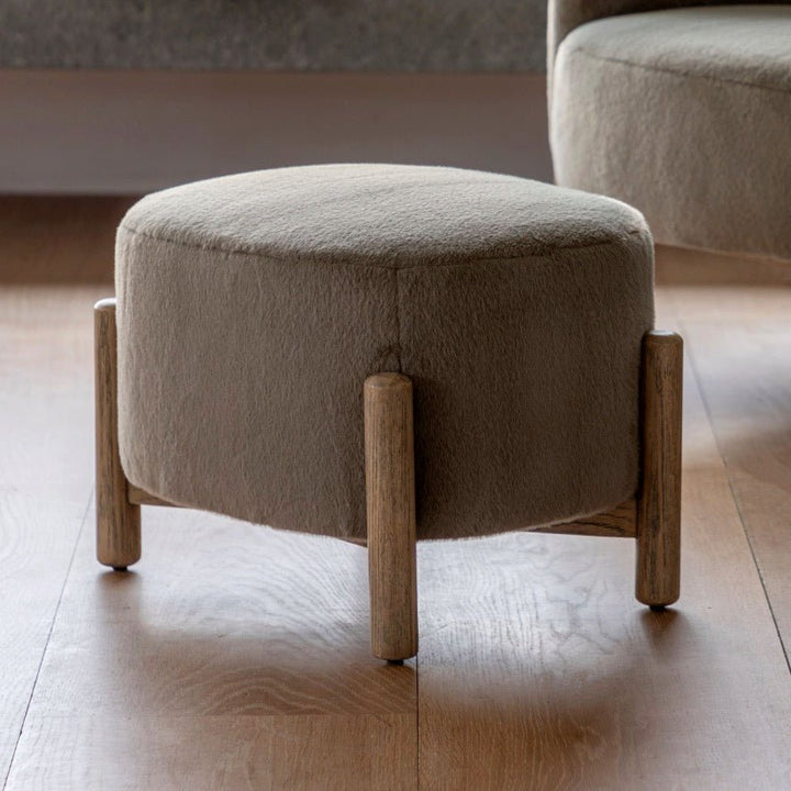 Tindon Round Footstool - Alaska Khaki1 - Duck Barn Interiors