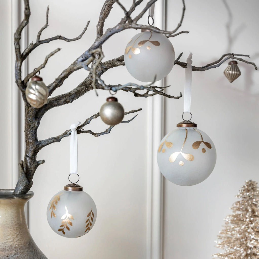 White and Gold Mistel Baubles - Set of 45 - Duck Barn Interiors