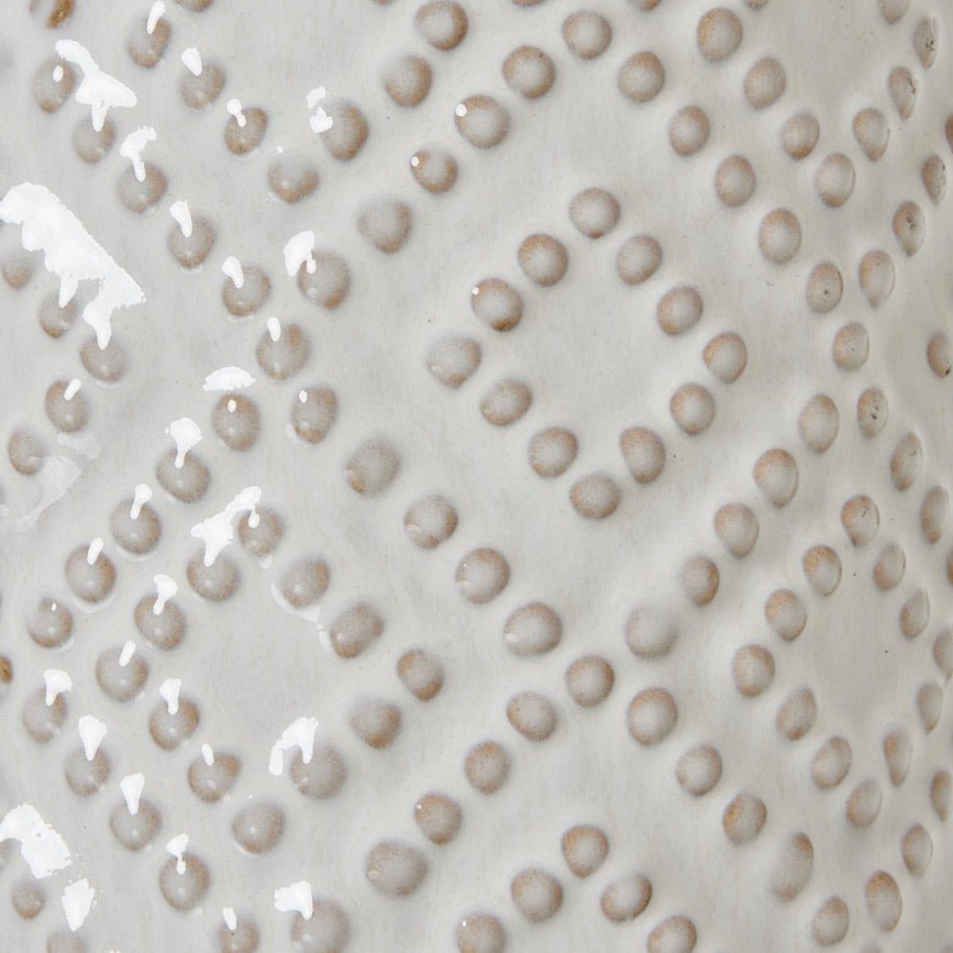 White Beaded Ceramic Lamp with Linen Shade2 - Duck Barn Interiors