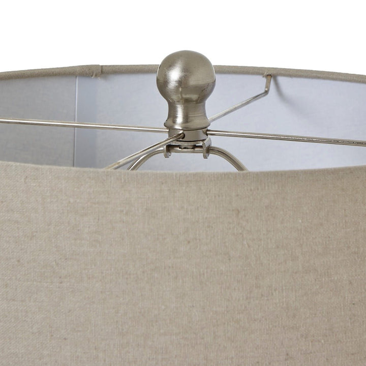 White Beaded Ceramic Lamp with Linen Shade3 - Duck Barn Interiors