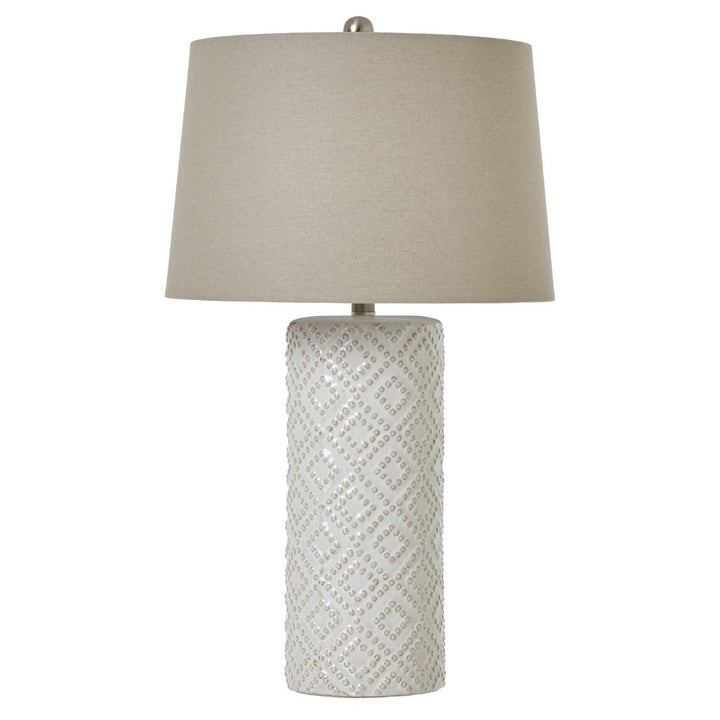 White Beaded Ceramic Lamp with Linen Shade1 - Duck Barn Interiors