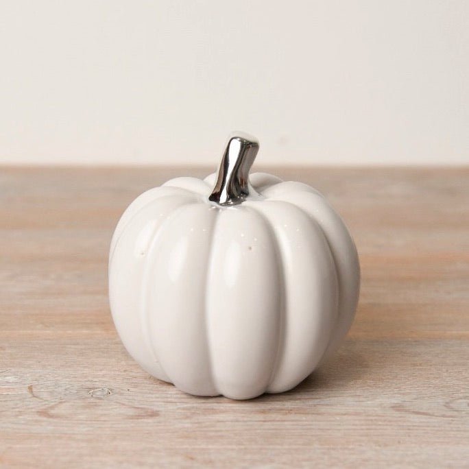 White Ceramic Pumpkin with Silver Stem - Small3 - Duck Barn Interiors