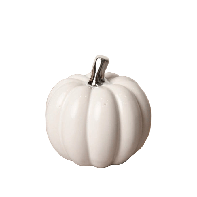 White Ceramic Pumpkin with Silver Stem - Small1 - Duck Barn Interiors