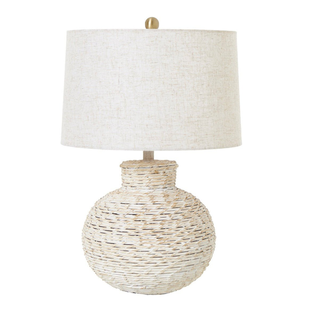 White Wash Bulbous Wicker Table Lamp With Linen Shade1 - Duck Barn Interiors