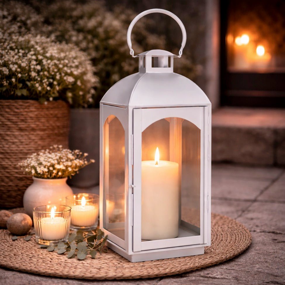 White Wash Mild Steel Lantern - Large1 - Duck Barn Interiors