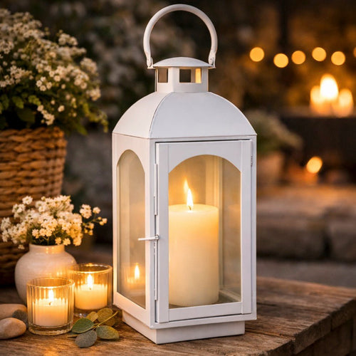White Wash Mild Steel Lantern - Small