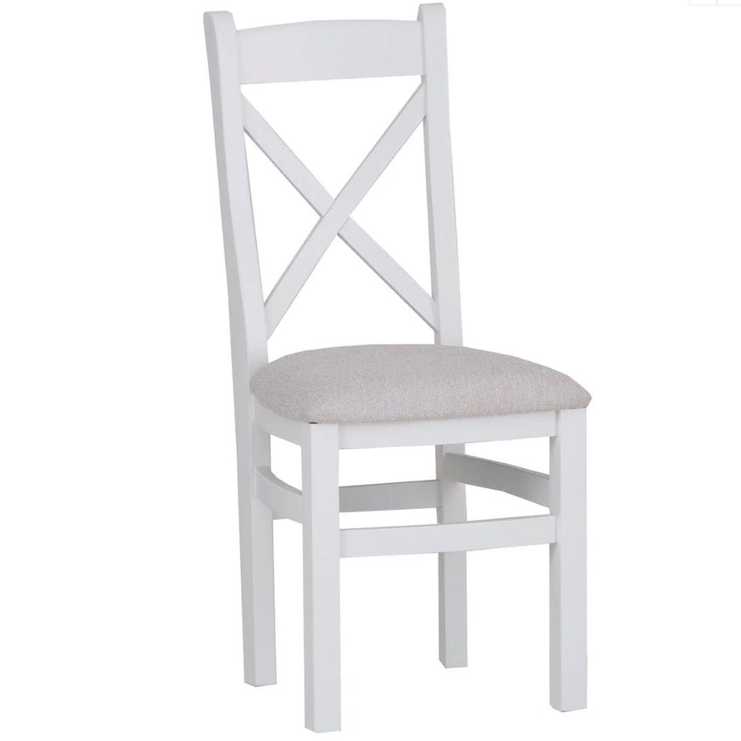 Windsor White Cross Back Chair Fabric Seat (Pair)1 - Duck Barn Interiors