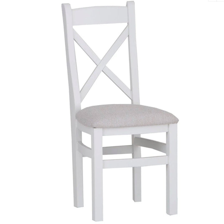 Windsor White Cross Back Chair Fabric Seat (Pair)1 - Duck Barn Interiors