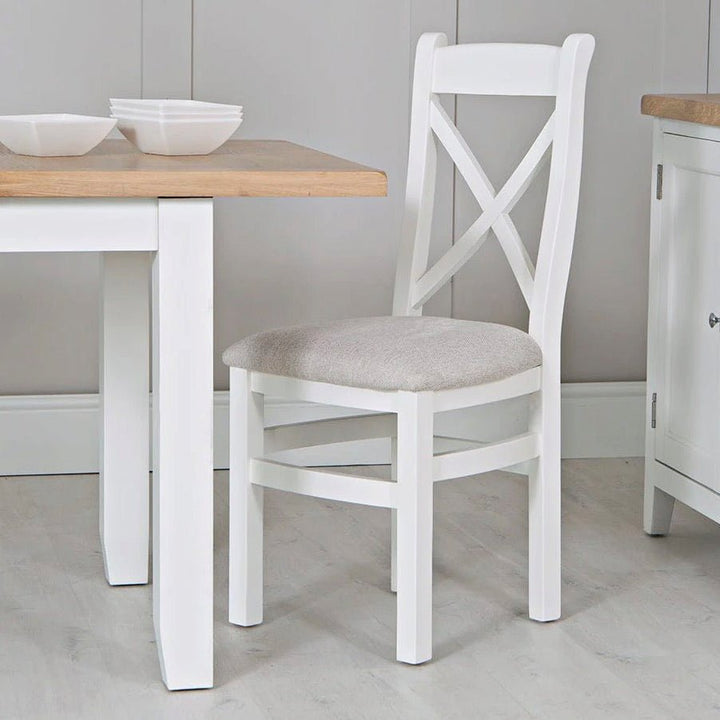 Windsor White Cross Back Chair Fabric Seat (Pair)2 - Duck Barn Interiors