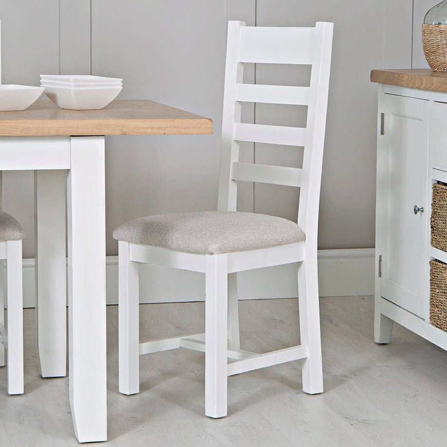Windsor White Ladder Back Chair - Fabric Seat (Pair)2 - Duck Barn Interiors
