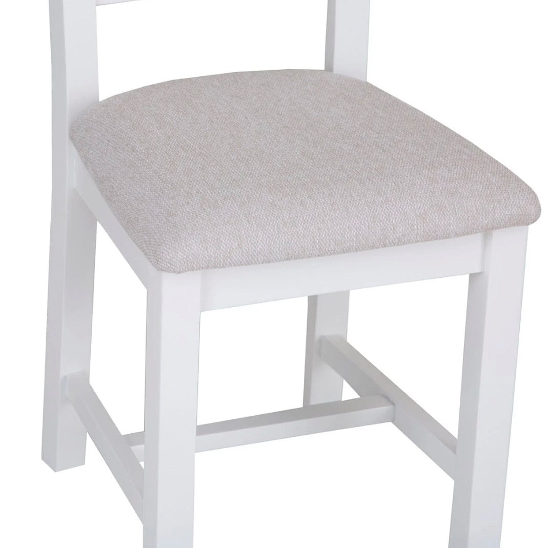 Windsor White Ladder Back Chair - Fabric Seat (Pair)6 - Duck Barn Interiors