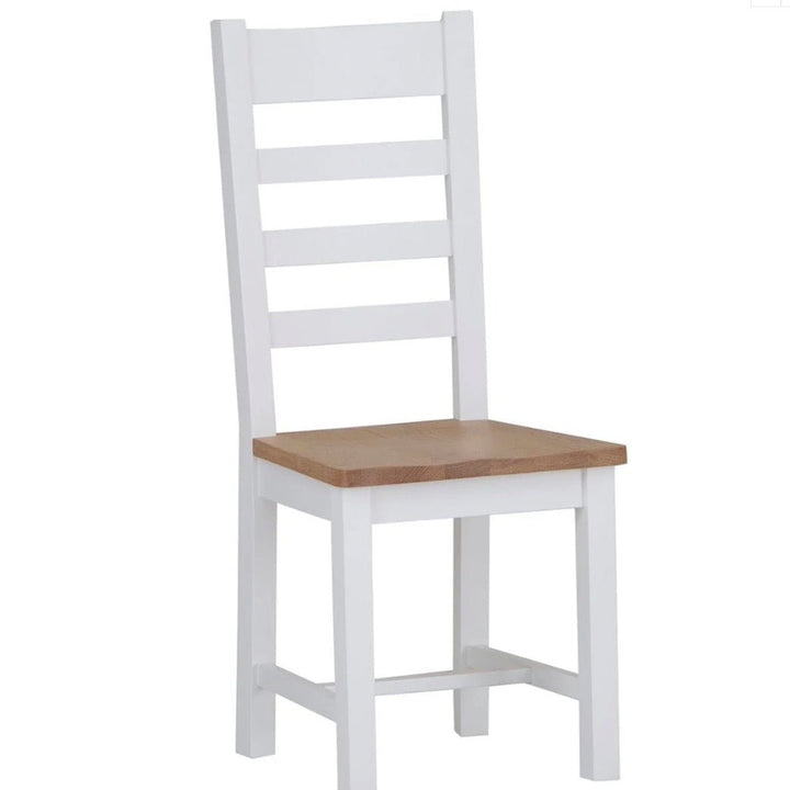 Windsor White Ladder Back Chair Wooden Seat (Pair)3 - Duck Barn Interiors