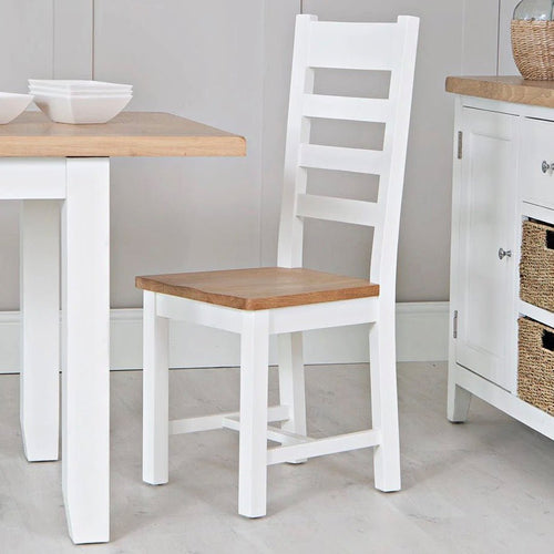 Windsor White Ladder Back Chair Wooden Seat (Pair)