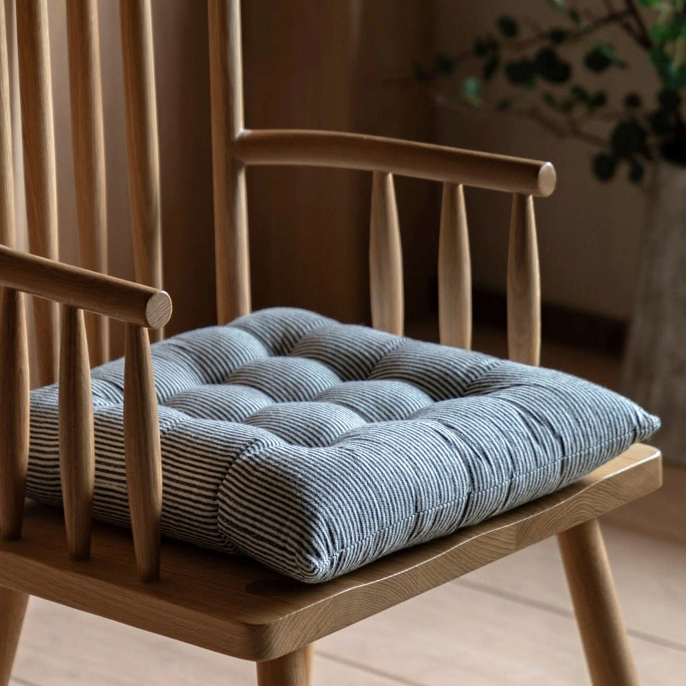 Windsor Woven Strip Seat Pad Cushion - Ink Blue2 - Duck Barn Interiors