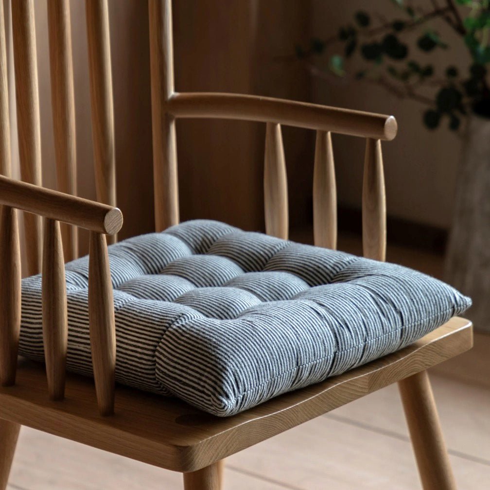 Windsor Woven Strip Seat Pad Cushion - Ink Blue2 - Duck Barn Interiors