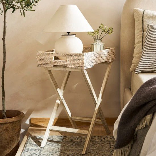 Wittering Rattan Folding Tray Table - White1 - Duck Barn Interiors