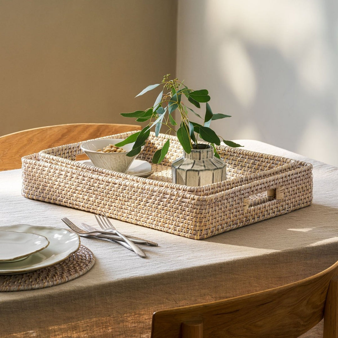 Wittering Rattan Rectangle Rattan Trays - White (2 Sizes)4 - Duck Barn Interiors