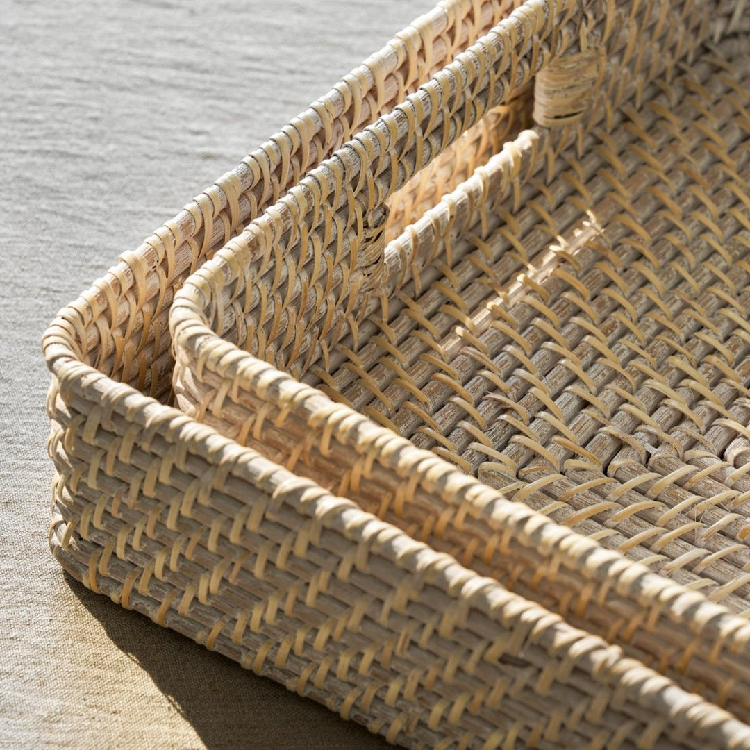 Wittering Rattan Rectangle Rattan Trays - White (2 Sizes)3 - Duck Barn Interiors