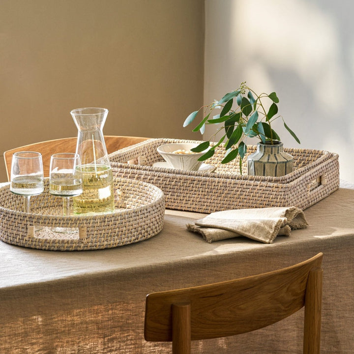Wittering Rattan Rectangle Rattan Trays - White (2 Sizes)2 - Duck Barn Interiors